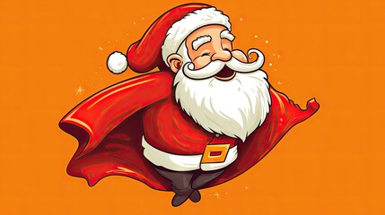  a cartoon santa claus flying through the air with a red cape around his neck and a smile on his face as if he is a super hero or super hero.  generative ai - obrazy, fototapety, plakaty