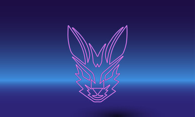 Neon hare's head symbol on a gradient blue background. The isolated symbol is located in the bottom center. Gradient blue with light blue skyline