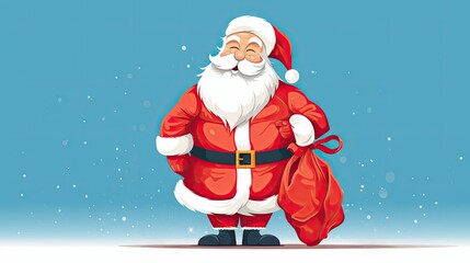  a cartoon of a santa clause holding a sack of presents in one hand and a sack of presents in the other, standing in front of a blue background with snow.  generative ai - obrazy, fototapety, plakaty