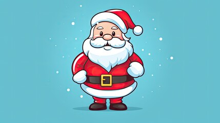  a cartoon santa claus standing in front of a blue background with snow flakes and snow flakes on the bottom half of his chest and bottom half of his body.  generative ai