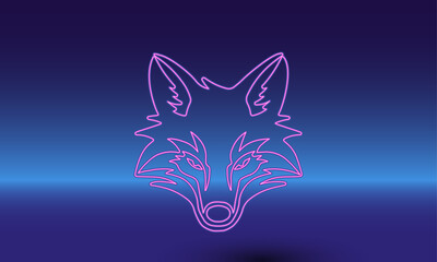Neon fox's head symbol on a gradient blue background. The isolated symbol is located in the bottom center. Gradient blue with light blue skyline