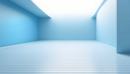 Universal minimalistic blue background for presentation. A light blue wall in the interior with beautiful built-in lighting and a smooth floor.