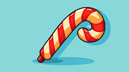  a candy cane on a blue background with a shadow of the candy cane on the bottom of the image and a shadow of the candy cane on the bottom of the image.  generative ai