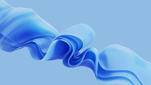 cycled 3d animation, flexible layered blue ribbons float in slow motion. Abstract minimalist background