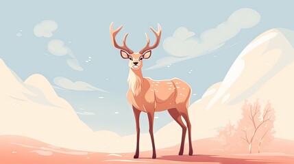  a deer is standing in the middle of a desert area with a mountain in the back ground and clouds in the sky in the back ground, and in the foreground.  generative ai