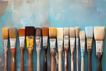 Row of artist paintbrushes closeup on artistic canvas - Powered by Adobe