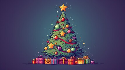  a christmas tree with presents under it and a star on top of the christmas tree is surrounded by stars and a star on the top of the christmas tree is.  generative ai