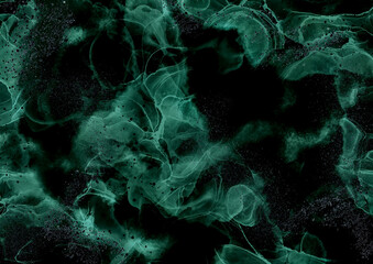 Emerald Alcohol Ink Backgrounds.Gray Waves Marbled. White Alcohol Ink Background. Abstract Painted Texture. Black Marbling Paint Background. Grey Color Wavy Background. Digital Brush.