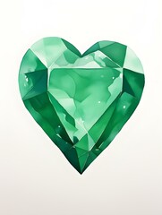 Fototapeta premium Drawing of a Heart in emerald Watercolors on a white Background. Romantic Template with Copy Space