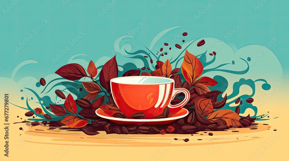 Poster  a cup of coffee on a saucer on a saucer on a saucer on a saucer on a saucer on a saucer on a saucer on a saucer on a saucer on a table.  generative ai