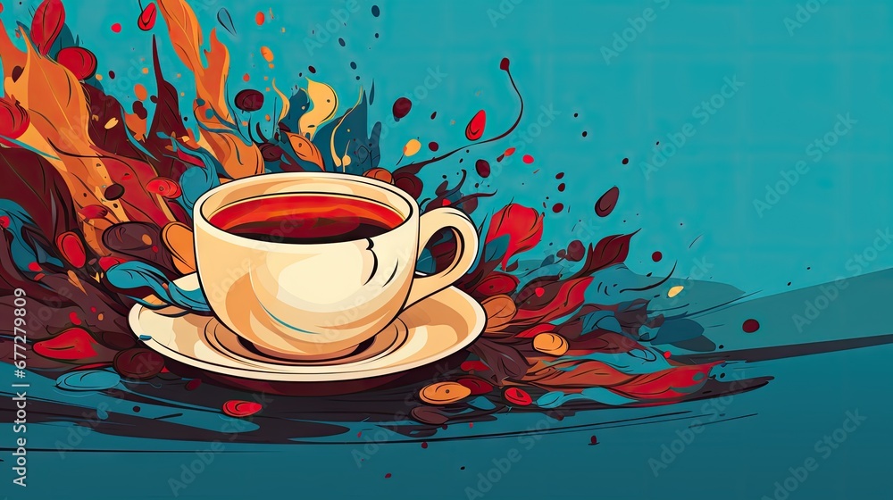 Poster a cup of coffee with a saucer on a saucer on a saucer on a saucer on a saucer on a saucer on a sauce