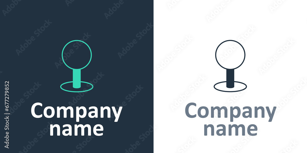 Poster logotype push pin icon isolated on white background. thumbtacks sign. logo design template element. 