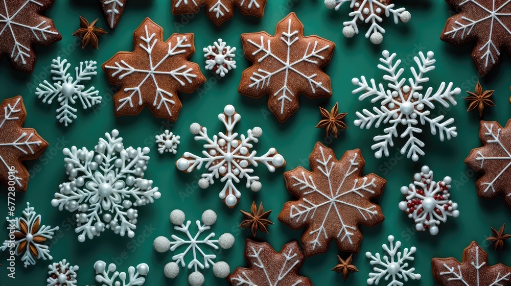 Poster a green table topped with lots of different types of cookies covered in frosting and sprinkled with 