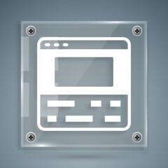 White Video recorder or editor software on laptop icon isolated on grey background. Video editing on a laptop. Square glass panels. Vector
