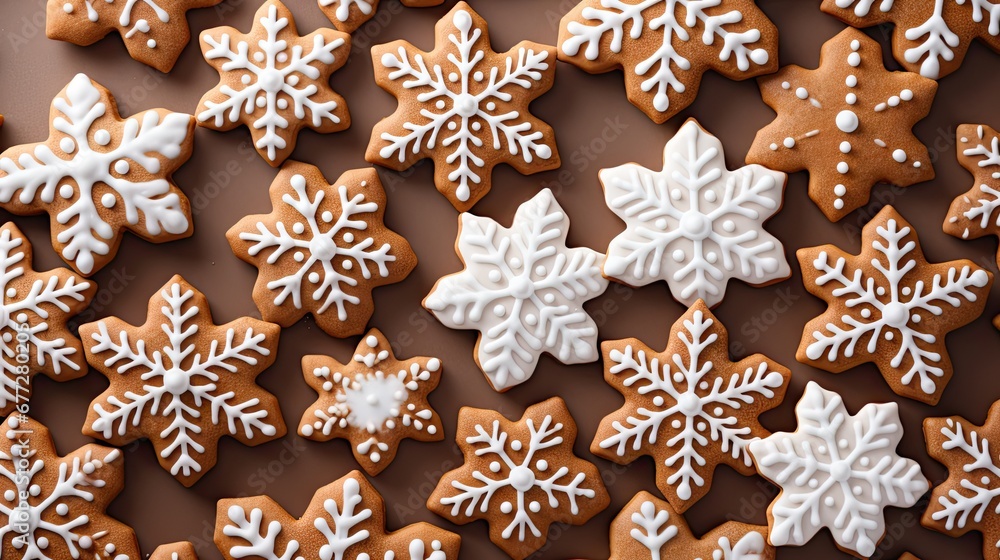 Poster a close up of a bunch of cookies with snowflakes on the top of them and on the bottom of the cookies
