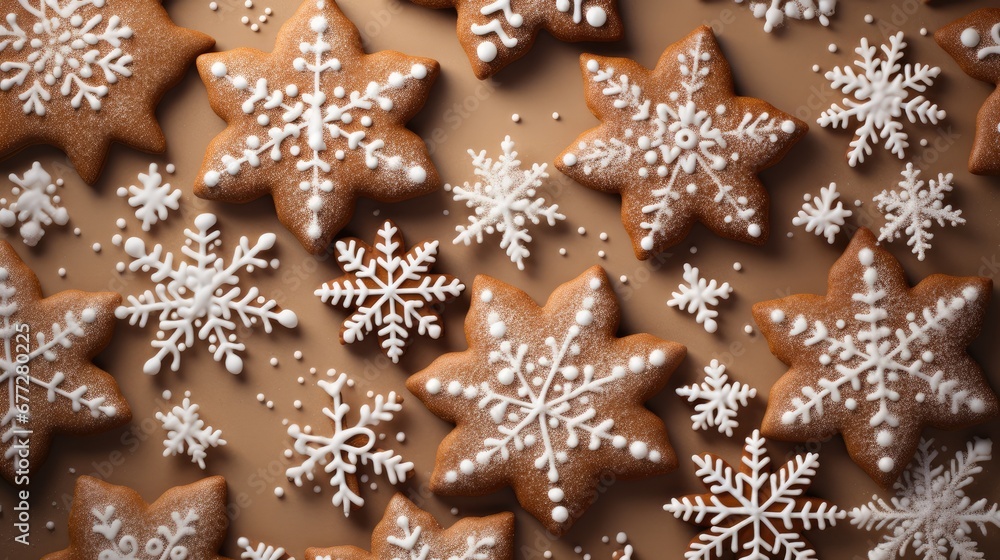 Poster a close up of a plate of cookies with snowflakes on the top of the cookies and on the bottom of the 