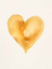 Drawing of a Heart in gold Watercolors on a white Background. Romantic Template with Copy Space