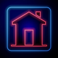 Glowing neon House icon isolated on black background. Real estate agency or cottage town elite class. Vector