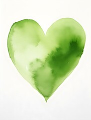 Drawing of a Heart in green Watercolors on a white Background. Romantic Template with Copy Space