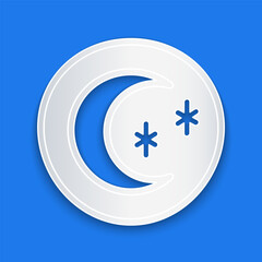 Paper cut Moon and stars icon isolated on blue background. Cloudy night sign. Sleep dreams symbol. Full moon. Night or bed time sign. Paper art style. Vector