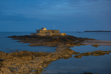 Night photography, long exposure of the National Fort of Saint Malo at night