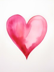 Obraz premium Drawing of a Heart in hot pink Watercolors on a white Background. Romantic Template with Copy Space