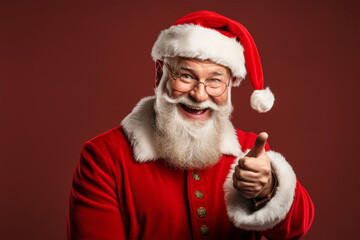 Naklejka premium Happy Santa Claus showing OK on color background.copy space