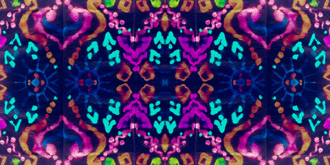 Ikat Textile. Vivid Ikat Border Seamless.