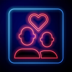 Glowing neon Lover couple icon isolated on black background. Happy Valentines day. Vector