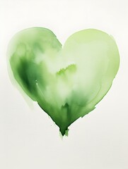 Drawing of a Heart in light green Watercolors on a white Background. Romantic Template with Copy Space