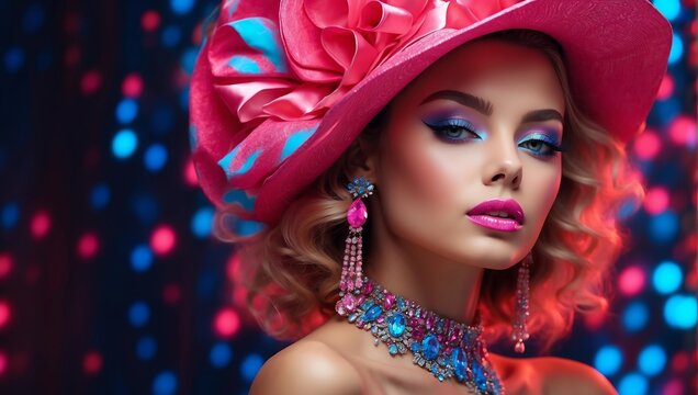 Mujer rubia, con maquillaje colorido, tipo influencer, mujer rubia hermosa, modelo fashion, colores navideños