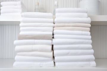Fototapeta na wymiar A stack of folded towels on a shelf
