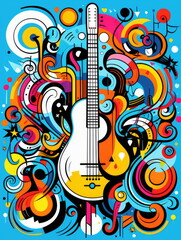 Fototapeta premium Colorful detailed compositions of musical objects and symbols. International Music Day Poster. 