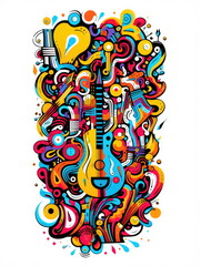 Colorful detailed compositions of musical objects and symbols. International Music Day Poster.	