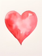 Fototapeta premium Drawing of a Heart in light red Watercolors on a white Background. Romantic Template with Copy Space