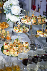 top view of various canapes on the buffet table