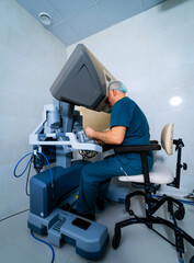 Medical professional computer work. Modern clinic for researchment.