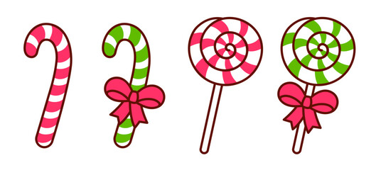 Christmas candy canes and lollipops doodle drawing - obrazy, fototapety, plakaty
