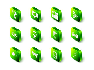 Set Location with bowling ball, Billiard table, Bowling pin, cue, pocket, and icon. Vector