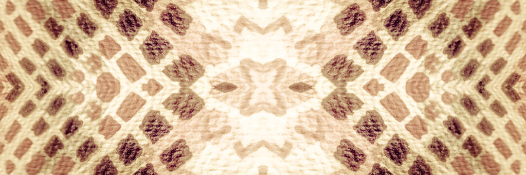 Brown Skin. Beige Abstract Snake Pattern. Yellow