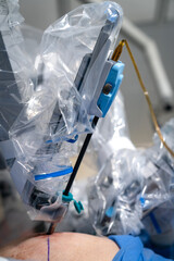 Robotic neurosurgery technologies. Microsurgery hospital innovation.