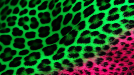 Obraz premium Seamless leopard/jaguar print with black spots on neon pink green background. Vector illustration animal print, surface pattern. Punk rock eighties/80s fashion style textile pattern.