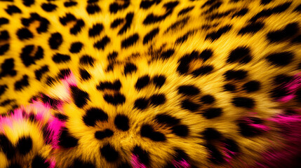 Seamless leopard/jaguar print with black spots on neon yellow and pink background. Vector illustration animal print, surface pattern. Punk rock eighties/80s fashion style textile pattern.