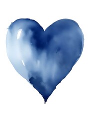 Drawing of a Heart in navy blue Watercolors on a white Background. Romantic Template with Copy Space