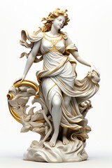 A statue of a woman holding a flower, clipart on white background.