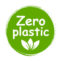 Net zero plastic icon, zero plastic badge green product label, free plastic 100 percent concept – vector