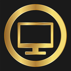 Shopping terminal or computer monitor simple gold icon for apps and websites