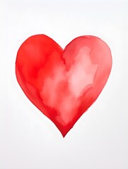 Fototapeta premium Drawing of a Heart in red Watercolors on a white Background. Romantic Template with Copy Space