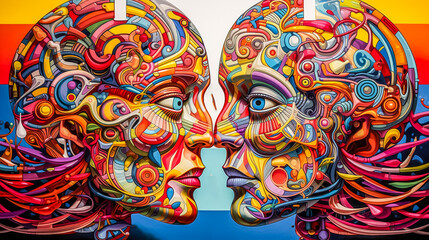 Illustration colorée avec personnages fantastiques