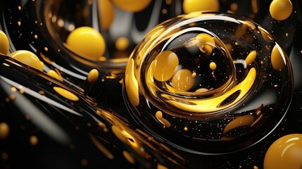 minimalist Abstract dark 3D background, black and yellow, Glass Color Abstract Design. generative AI illustration.